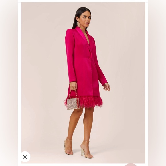 NWT - Aidan Mattox Charmeuse-Tuxedo Dress w/Fringe - Color: Bright Rose, Size 4 - Picture 2 of 7